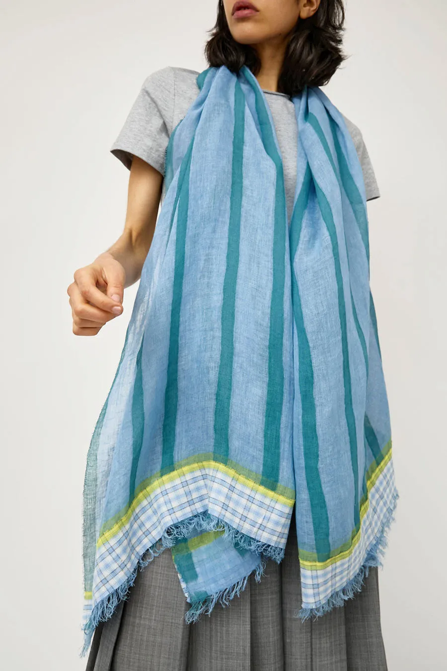 Exquisite J Hand Painted Long Stripes and Plaid Scarf in Blue sold by No. 6 product image thumbnail 3