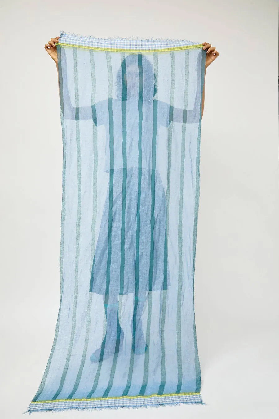 Exquisite J Hand Painted Long Stripes and Plaid Scarf in Blue sold by No. 6 product image thumbnail 2