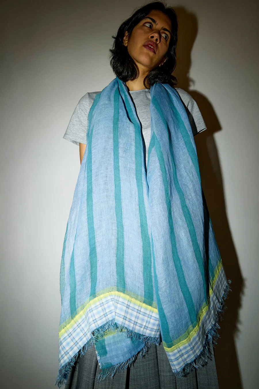 Exquisite J Hand Painted Long Stripes and Plaid Scarf in Blue sold by No. 6 product image thumbnail 4