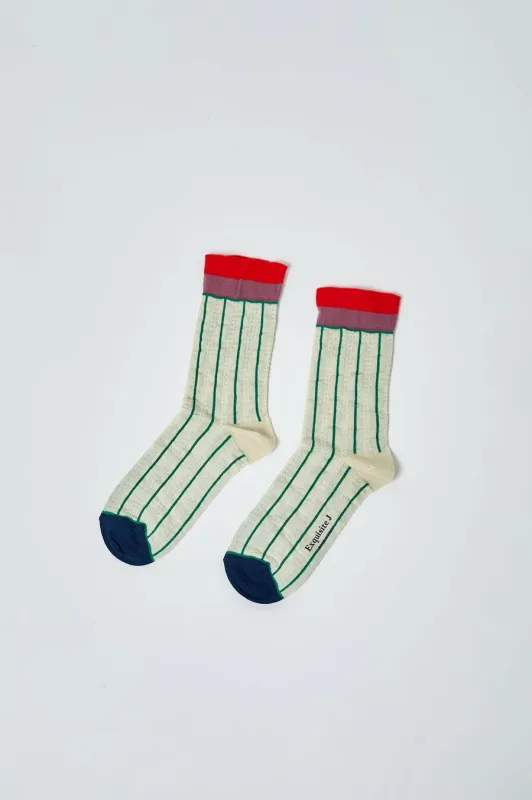 Exquisite J Pinstripe Socks in White made by No. 6