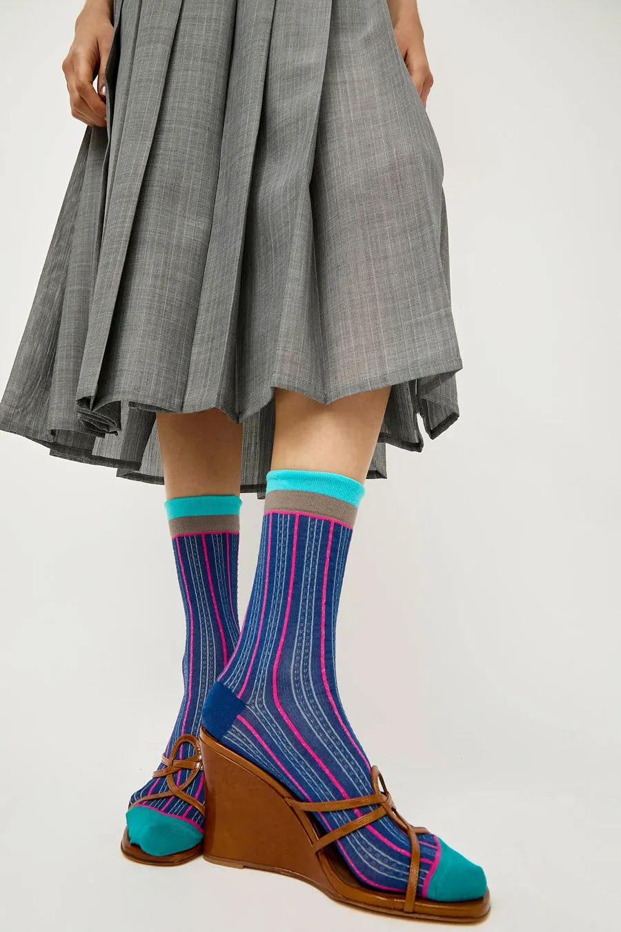 Exquisite J Pinstripe Socks in Blue sold by No. 6