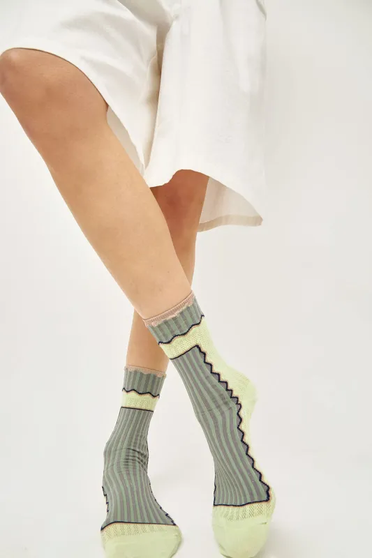 Exquisite J Waves and Stripes Socks in Mint made by No. 6