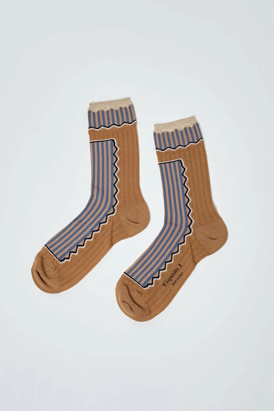 Exquisite J Waves and Stripes Socks in Brown sold by No. 6 product image thumbnail 2