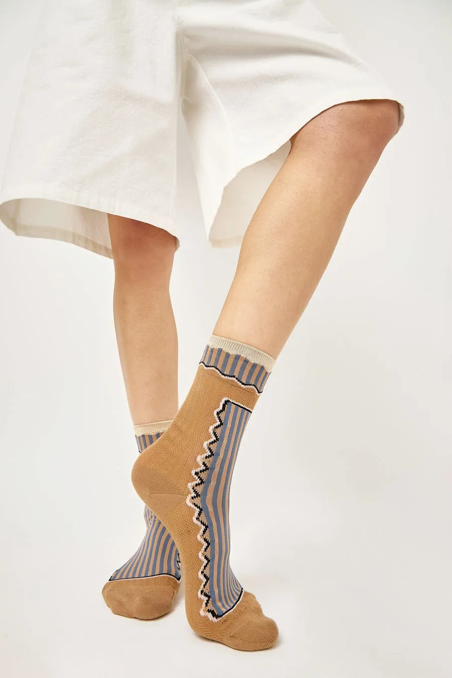 Exquisite J Waves and Stripes Socks in Brown sold by No. 6 product image thumbnail 3