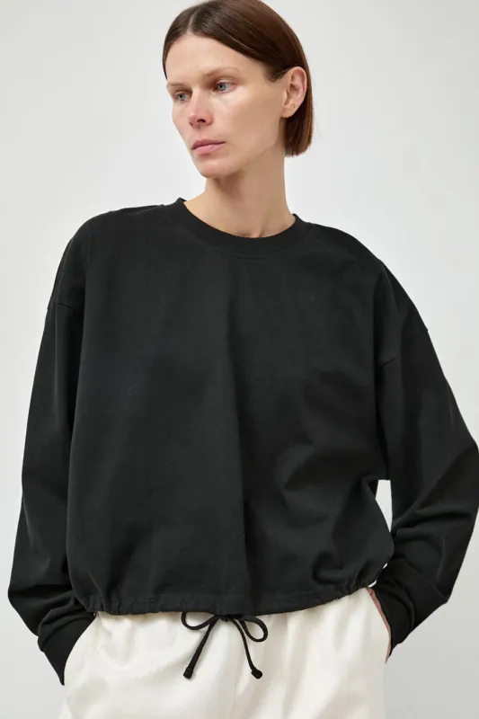 St. Agni Drawstring Long Sleeve Top in Black made by St. Agni