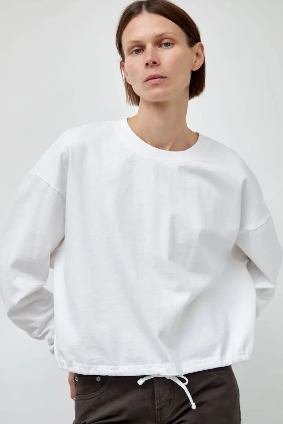 St. Agni Drawstring Long Sleeve Top in Off White sold by No. 6