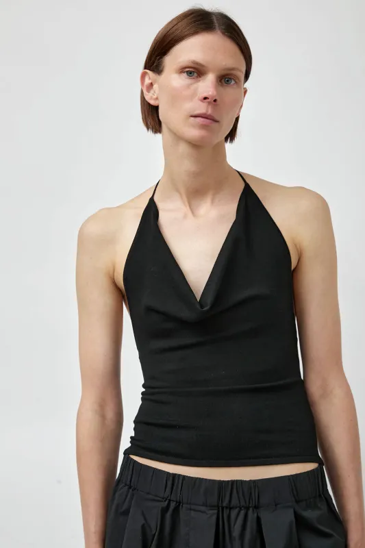St. Agni Cowl Halter Knit Top in Black made by St. Agni