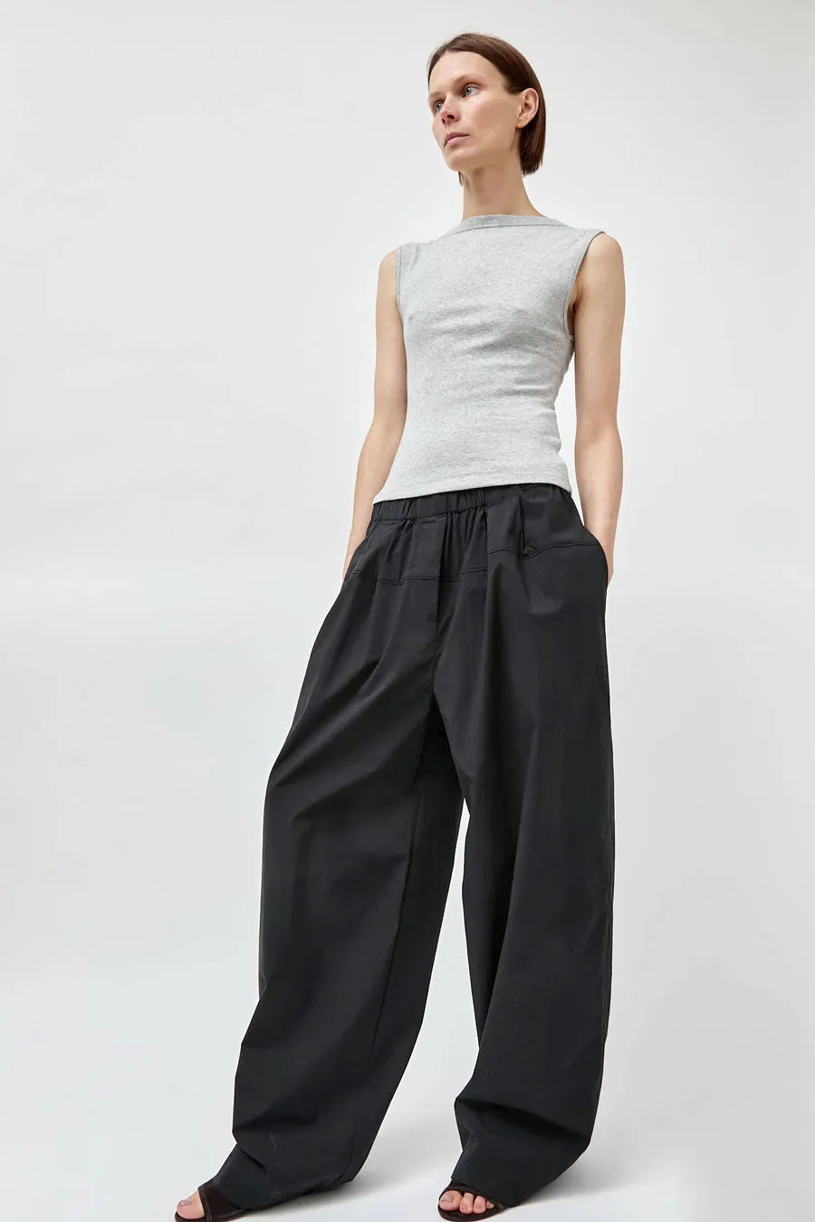 St. Agni Relaxed Pleated Pants in Black sold by No. 6