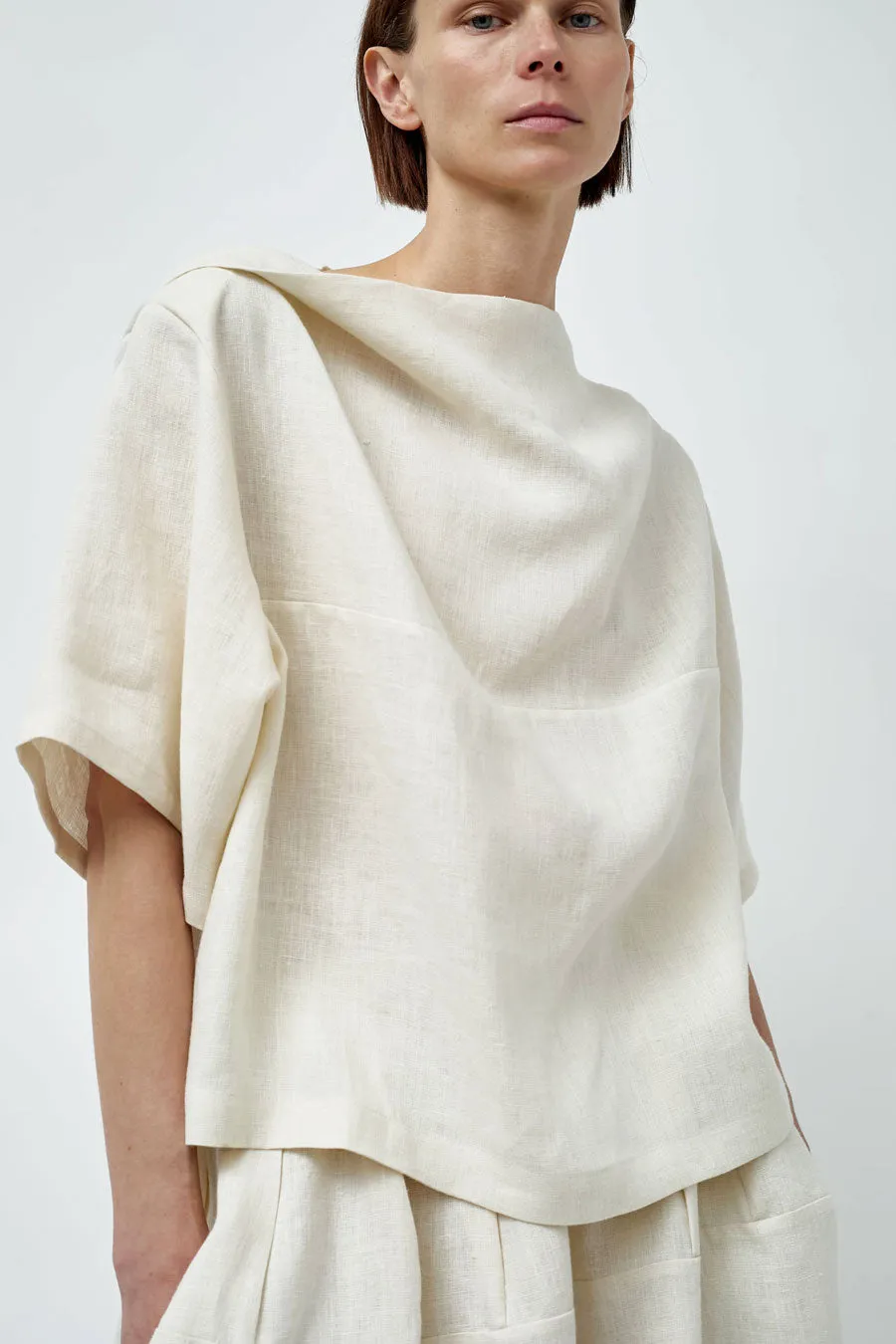 Modern Weaving Sculptural Linen Boxy Tee in Bone sold by No. 6