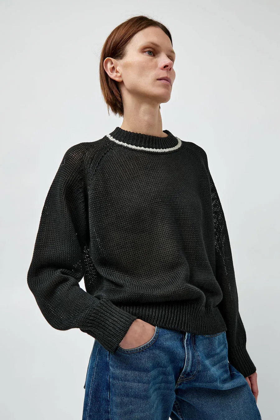 B Sides Lind Ringer Crewneck in Black and White sold by No. 6