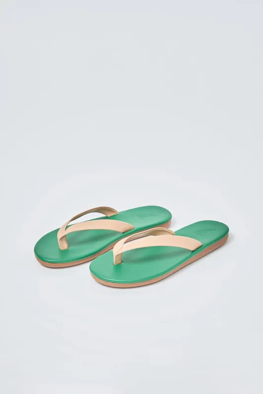Ancient Greek Sandals Colorblock in Natural and Green made by Ancient Greek Sandals