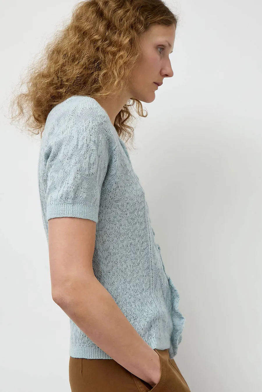 Atelier Delphine Lacy Short Sleeve Cardigan in Light Blue sold by No. 6 product image thumbnail 4