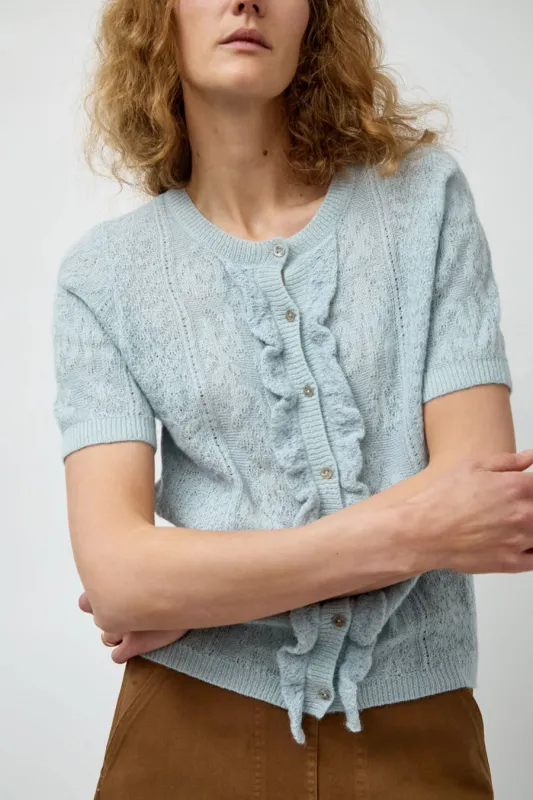 Atelier Delphine Lacy Short Sleeve Cardigan in Light Blue made by Atelier Delphine