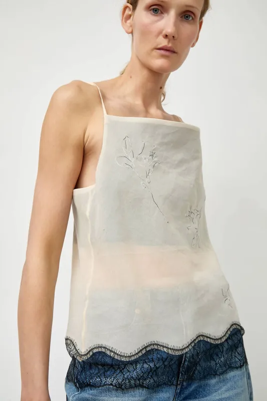 Tanaka Combi Cami Top in Natural with Embroidery made by TANAKA