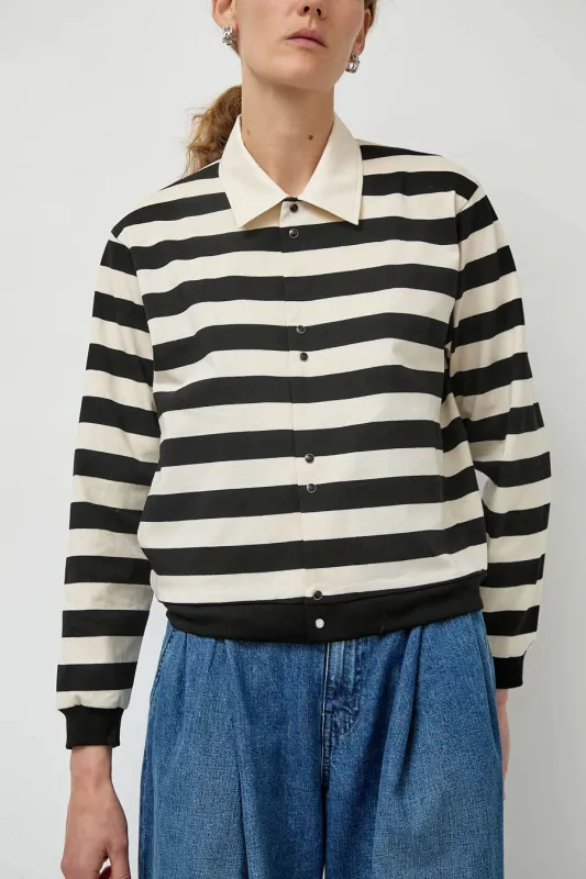 Tanaka Jersey Cardigan in Black Stripe made by TANAKA