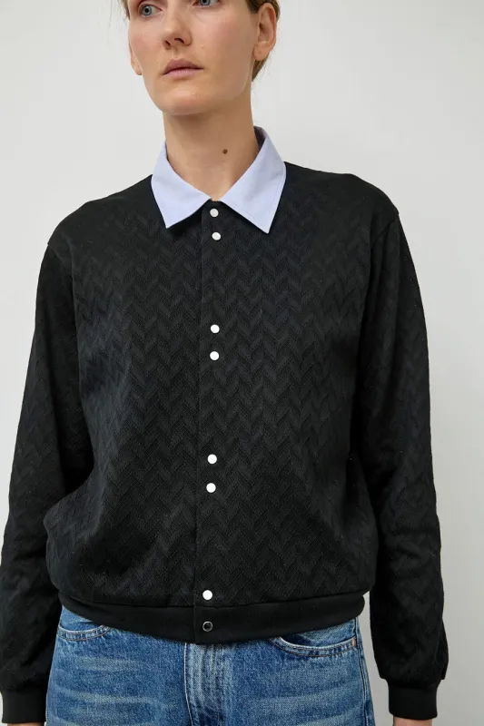 Tanaka Jersey Cardigan in Black Herringbone made by TANAKA