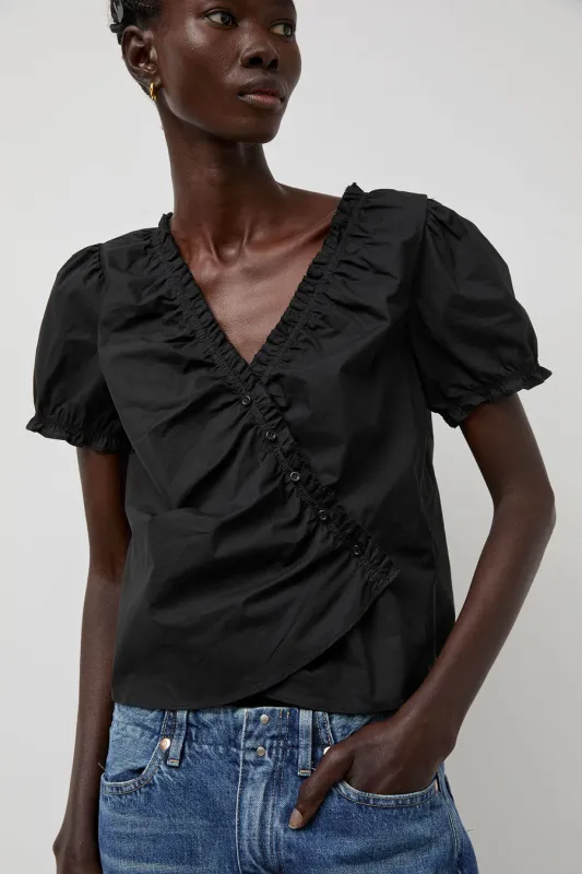 Deiji Studios Cross Frill Top in Black made by Deiji Studios