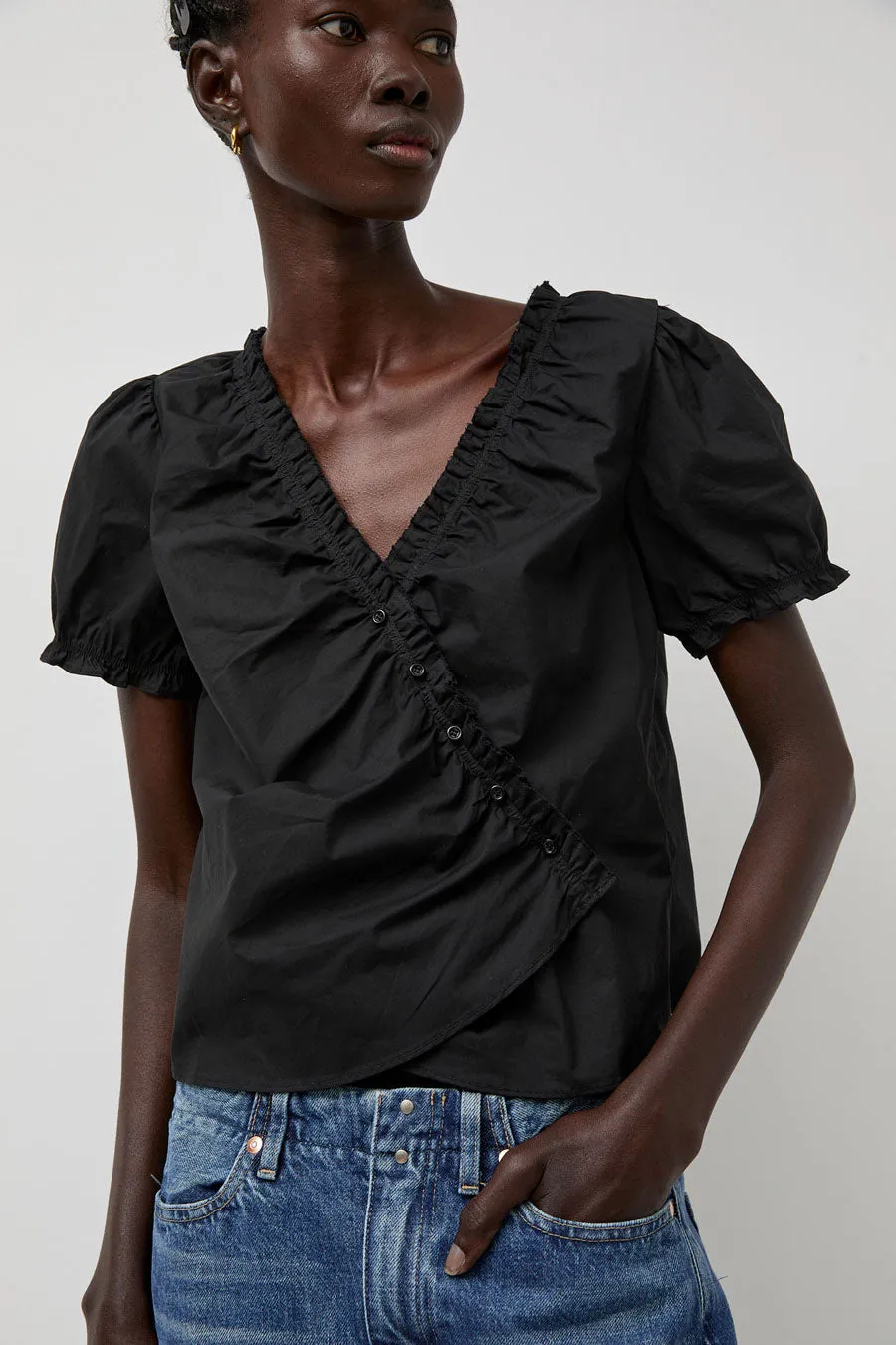 Deiji Studios Cross Frill Top in Black sold by No. 6