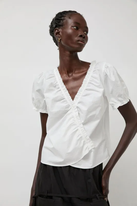 Deiji Studios Cross Frill Top in White made by Deiji Studios