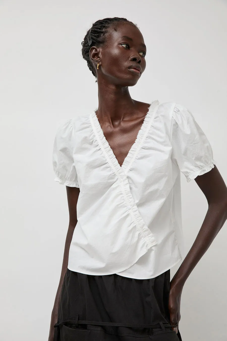 Deiji Studios Cross Frill Top in White sold by No. 6