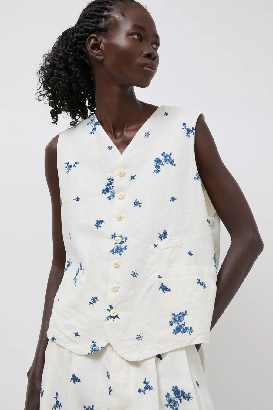Quitan Long Gilet in Indigo Print sold by No. 6