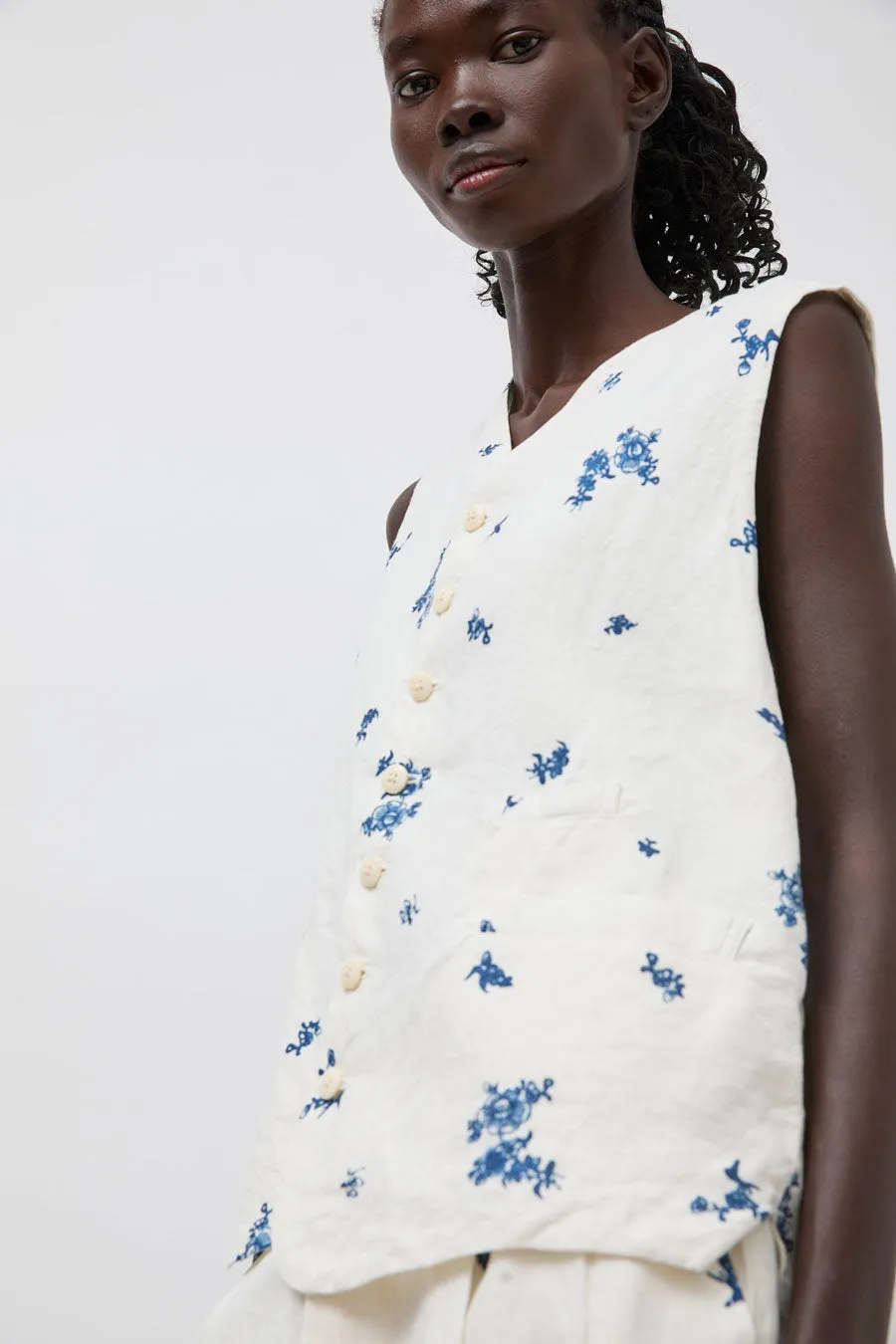 Quitan Long Gilet in Indigo Print sold by No. 6 product image thumbnail 4
