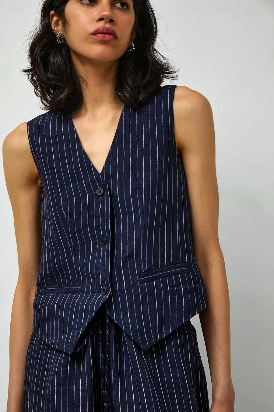 No.6 Martin Vest in Navy Pinstripe sold by No. 6