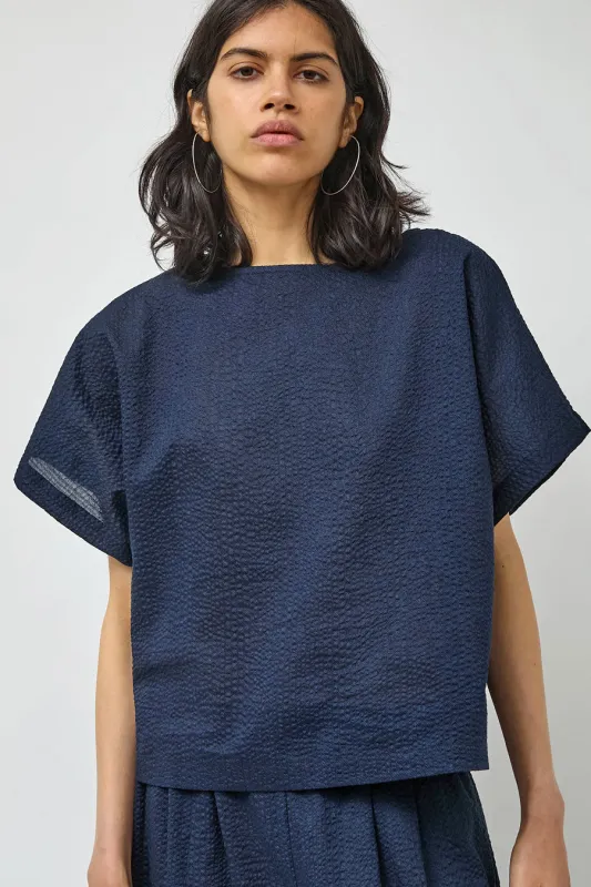 Black Crane Boxed Top in Navy made by Black Crane