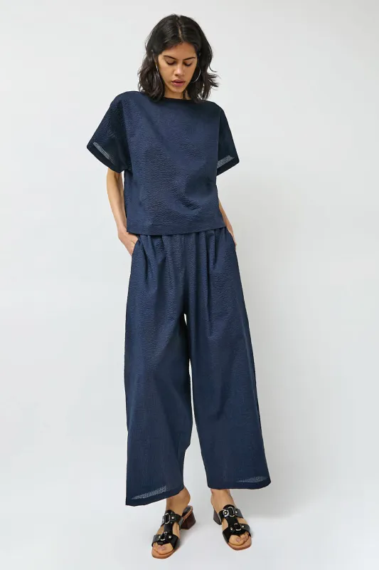 Black Crane Wide Pants in Navy made by Black Crane