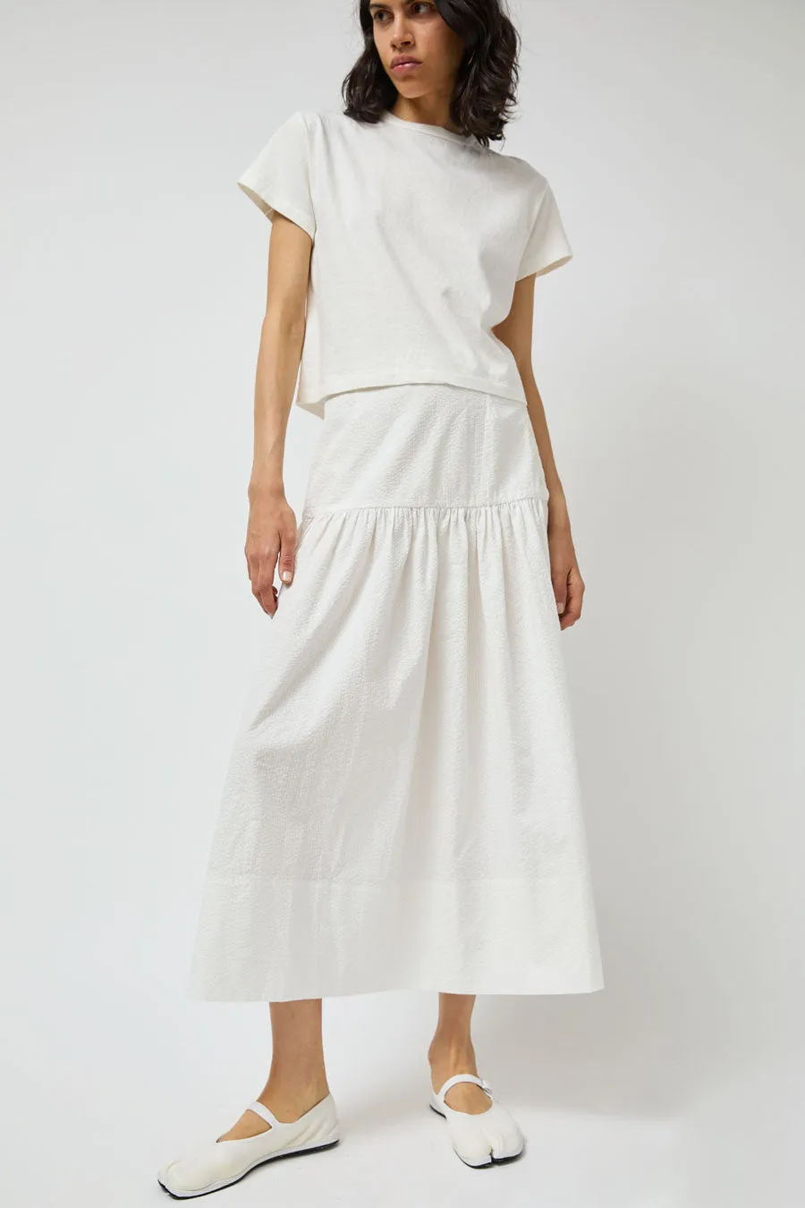 Zii Ropa Beatrice Skirt in White Seersucker sold by No. 6