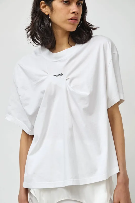 Façon Jacmin Temax Pleated Logo T Shirt in White made by No. 6