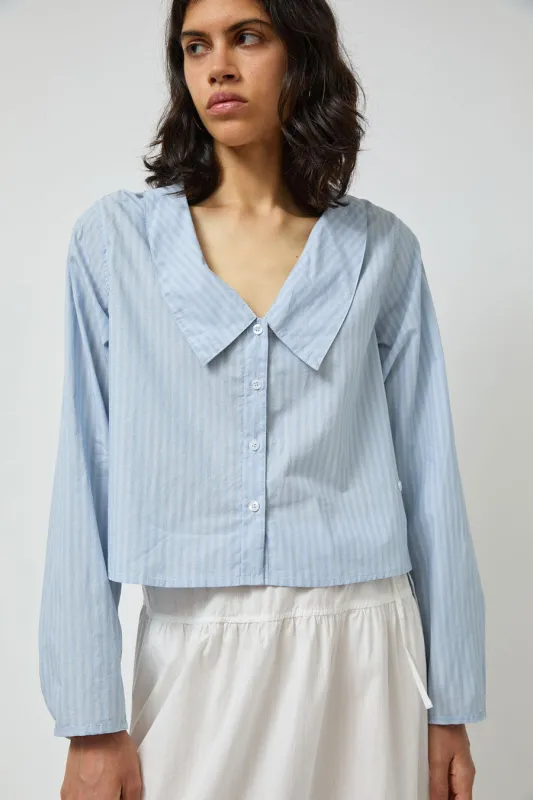Deiji Studios Waist Button Shirt in Lake Blue Stripe made by Deiji Studios
