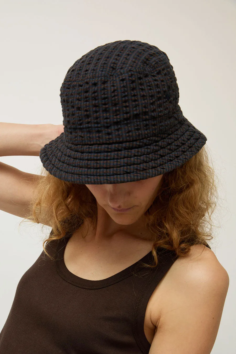 DECHO Quilted Reversible Bucket Hat in Brown and Navy sold by No. 6 product image thumbnail 3