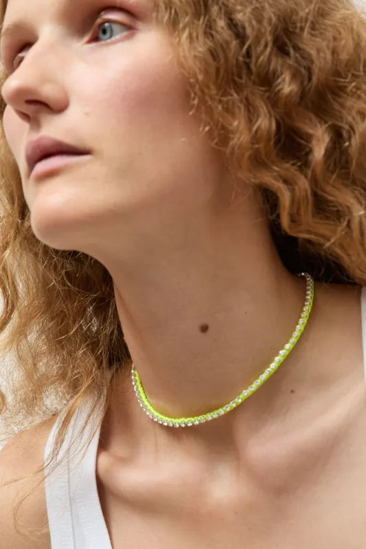 Alyssa Norton Rhinestone and Neon Thread Necklace in Yellow made by No. 6
