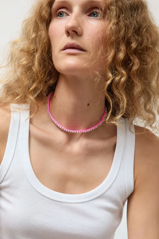 Alyssa Norton Rhinestone and Neon Thread Necklace in Pink made by No. 6