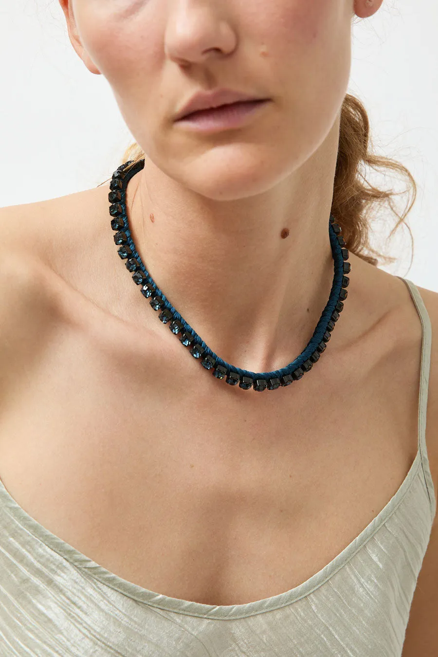 Alyssa Norton Single Row Silk Wrapped Rhinestone Necklace in Montana Blue sold by No. 6 product image thumbnail 4