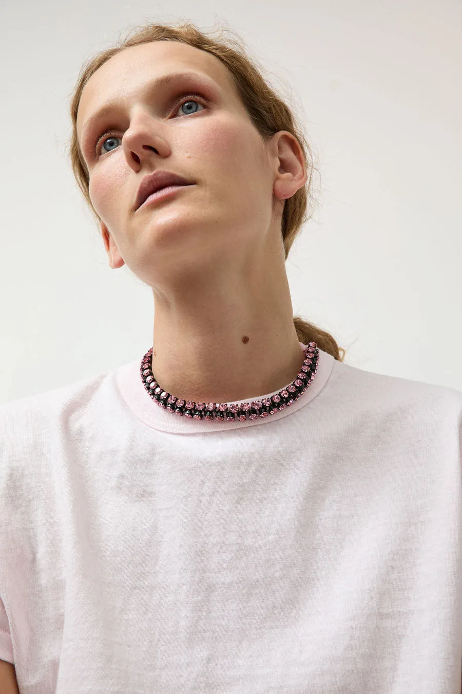 Alyssa Norton Double Row Silk Wrapped Rhinestone Necklace in Pink sold by No. 6 product image thumbnail 3