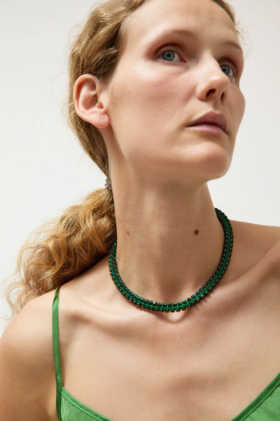 Alyssa Norton Double Row Silk Wrapped Rhinestone Necklace in Green sold by No. 6 product image thumbnail 3