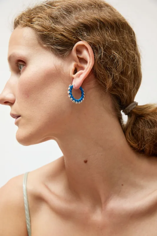 Alyssa Norton Small Silk Wrapped Rhinestone Hoops in Blue made by No. 6
