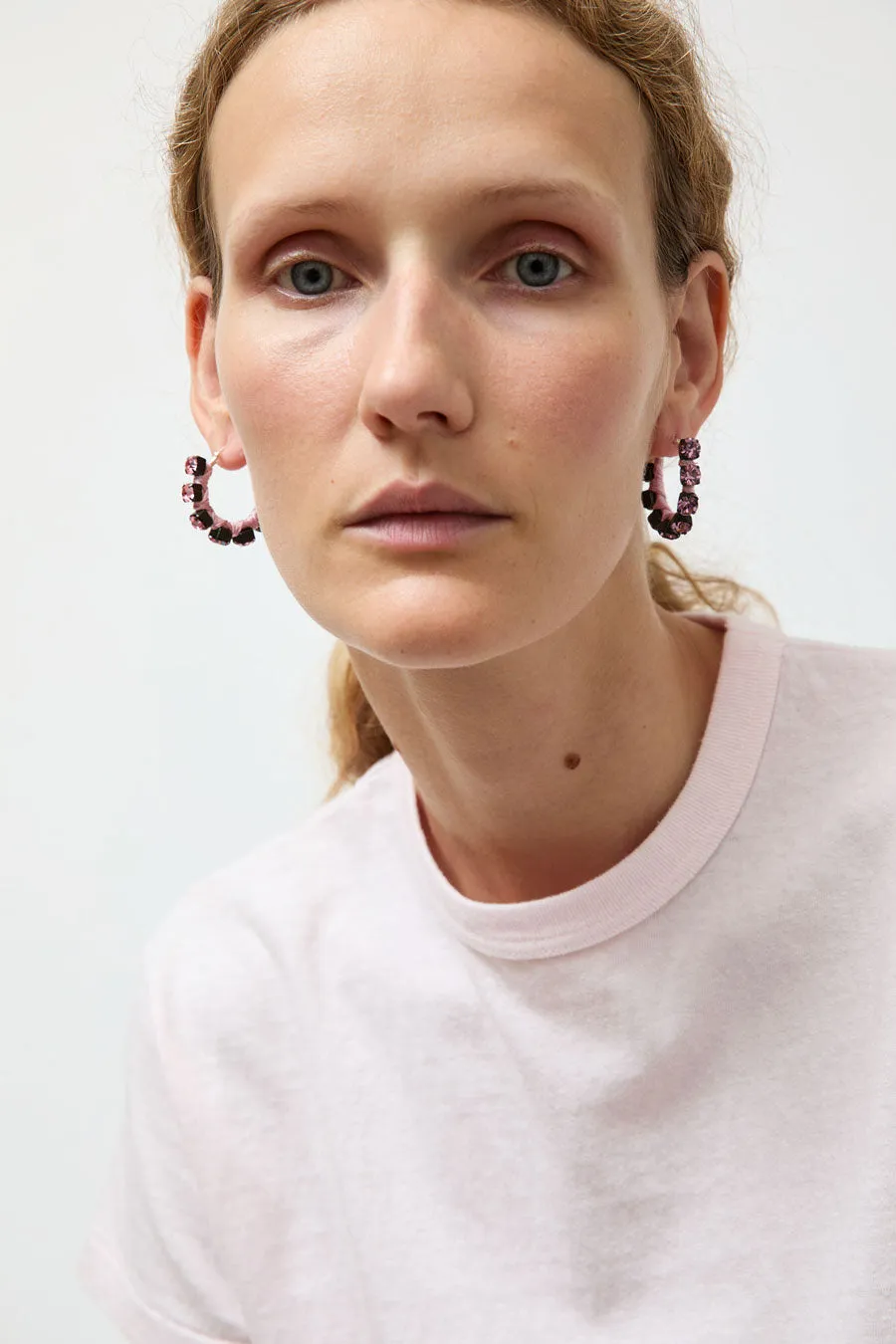 Alyssa Norton Small Silk Wrapped Rhinestone Hoops in Pink sold by No. 6 product image thumbnail 4