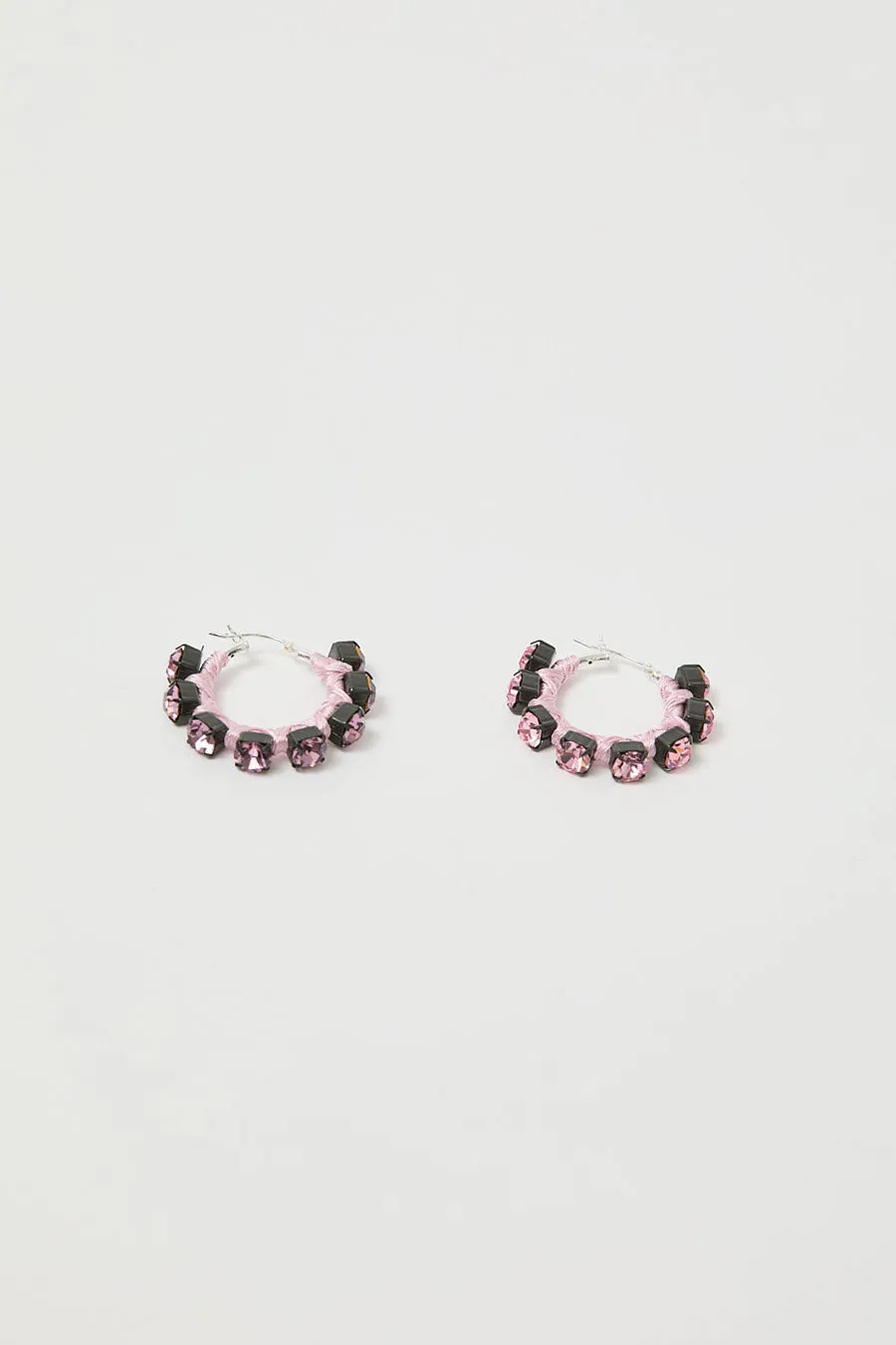 Alyssa Norton Small Silk Wrapped Rhinestone Hoops in Pink sold by No. 6 product image thumbnail 2