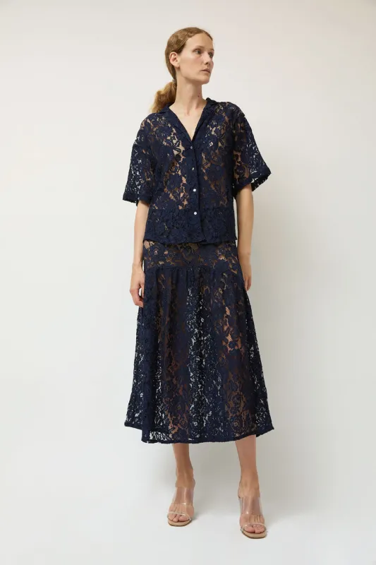 A Bronze Age Field Skirt in Navy Lace made by A Bronze Age