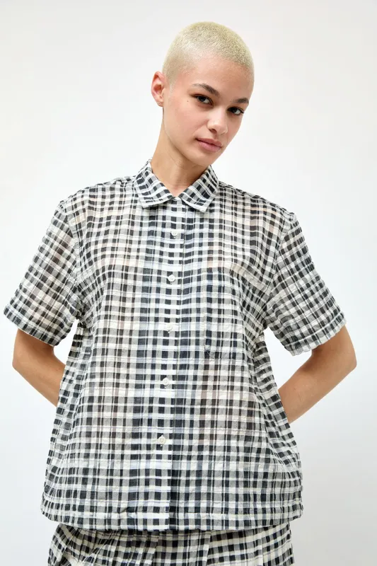 YMC Vegas Shirt in Charcoal and Off White made by YMC