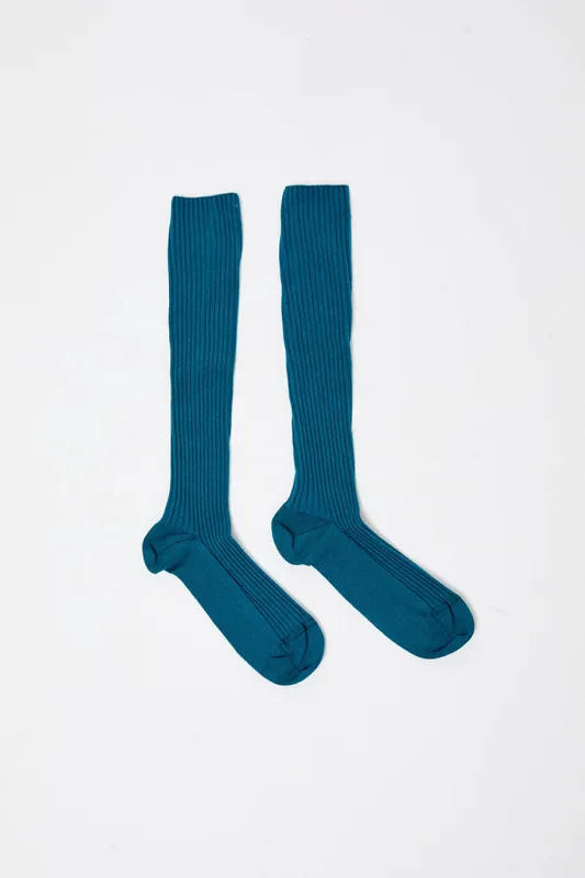 Baserange Rib Knee Socks in Sphere Blue made by Baserange