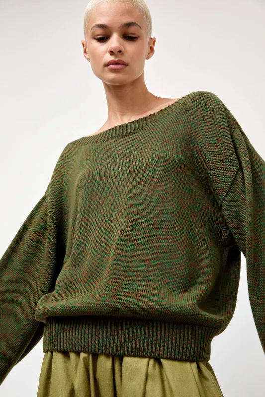Baserange Calla Sweater in Green Brown Melange made by Baserange
