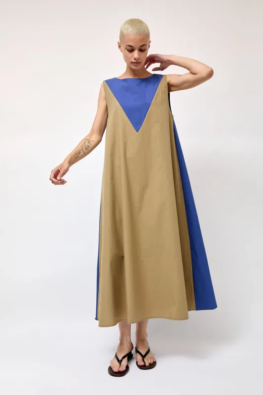 Baserange Tres Dress in Khaki Ouro Blue made by Baserange