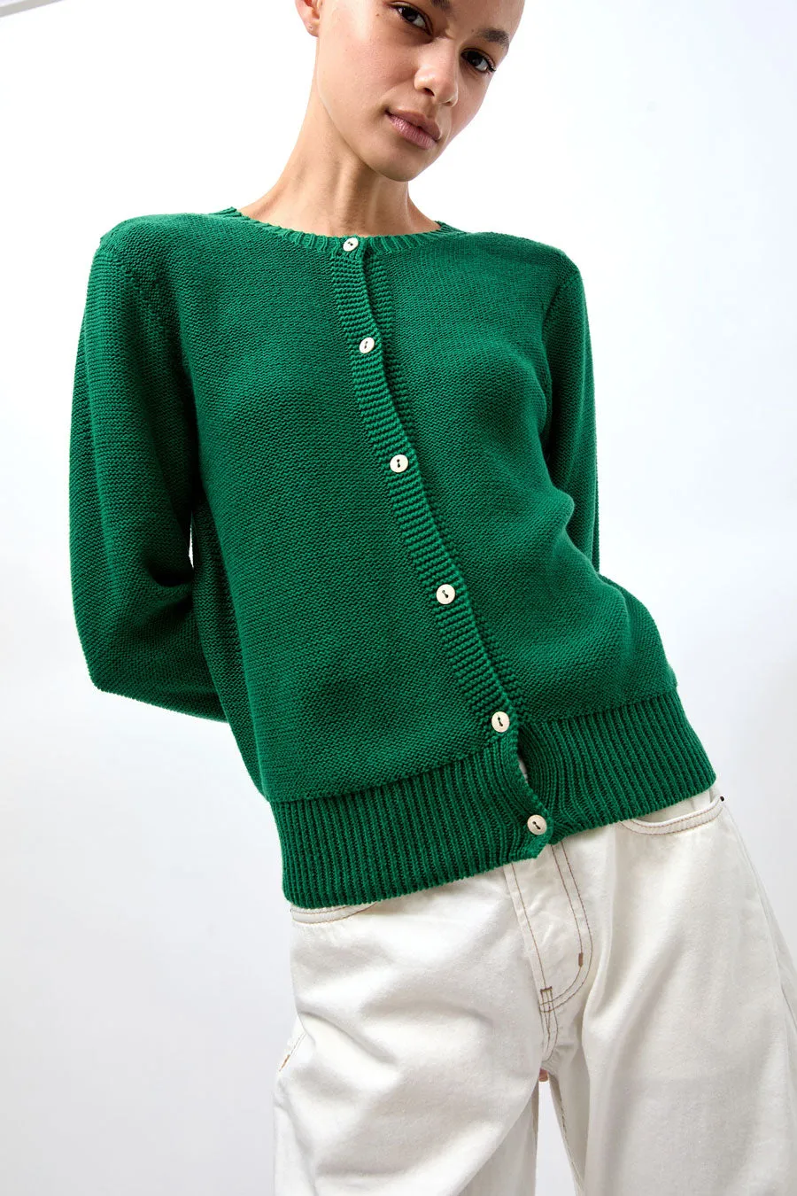 Baserange Tier Cardigan in Calla Green sold by No. 6
