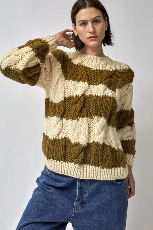 Mirstores Striped Onion Sweater in Ivory and Olive made by No. 6