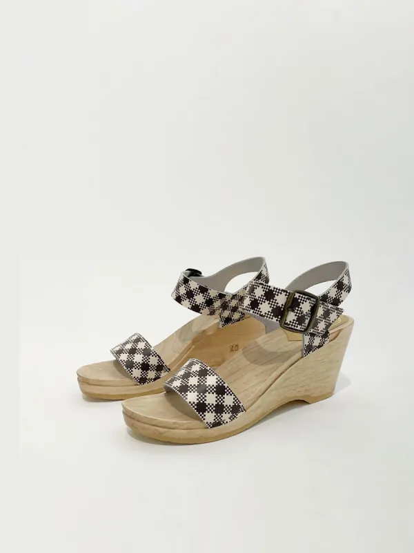No.6 Two Strap Clog on Wedge in Chocolate Gingham made by No. 6