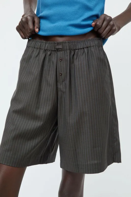 Deiji Studios Wool Boxer Short in Charcoal Stripe made by Deiji Studios